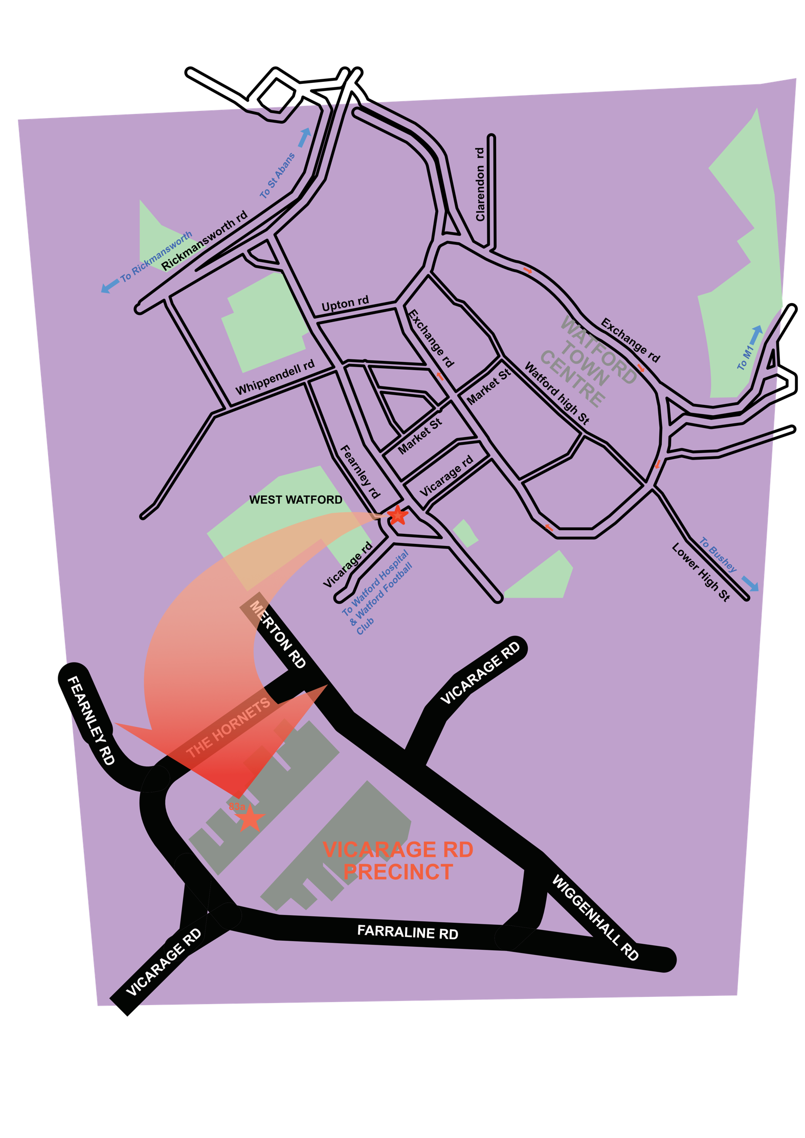 map to show area of business in west watford vicarage precint