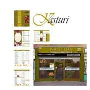 Kasturi branding, from logo to outer shop imagery following set colours and style